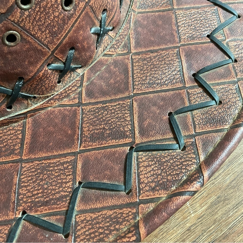 Cowboy Hat Brown Faux Leather Vegan Stitched Cowgirl Western Rodeo Wear - Picture 3 of 5